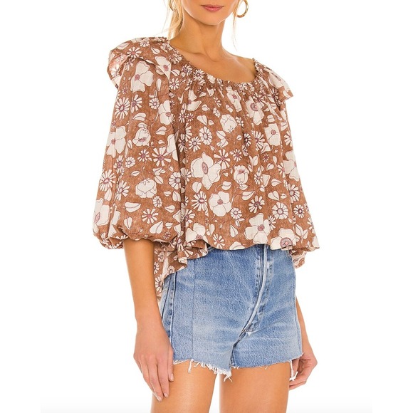 Free People Tops - FREE PEOPLE Miss Daisy Floral Off The Shoulder Cotton Peasant Blouse Printed Top